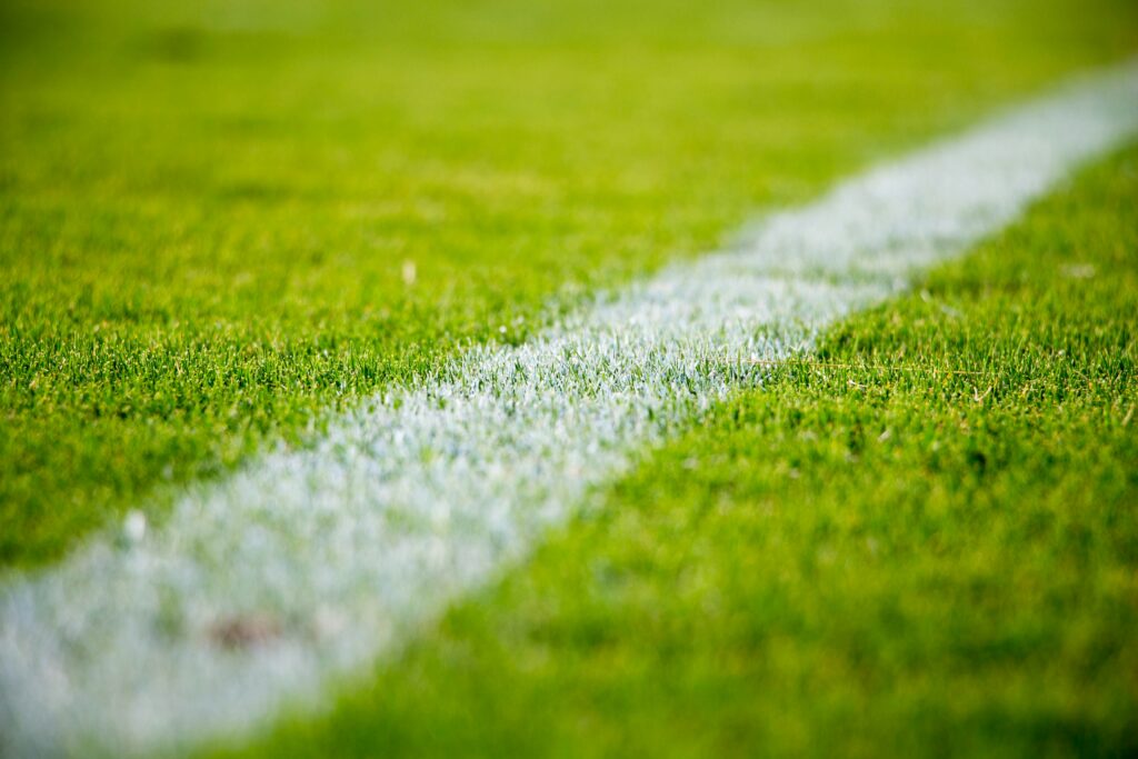 Close-up of artificial turf blades and cooling turf infill granules at the base