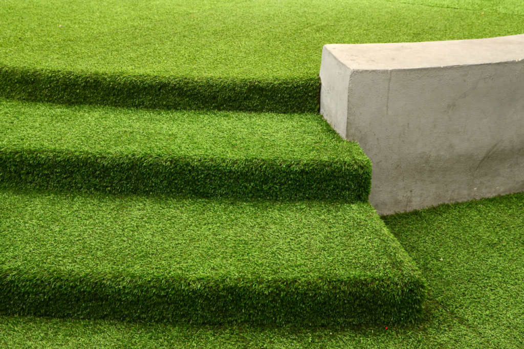 Backyard artificial turf kept safely away from grills and heat sources