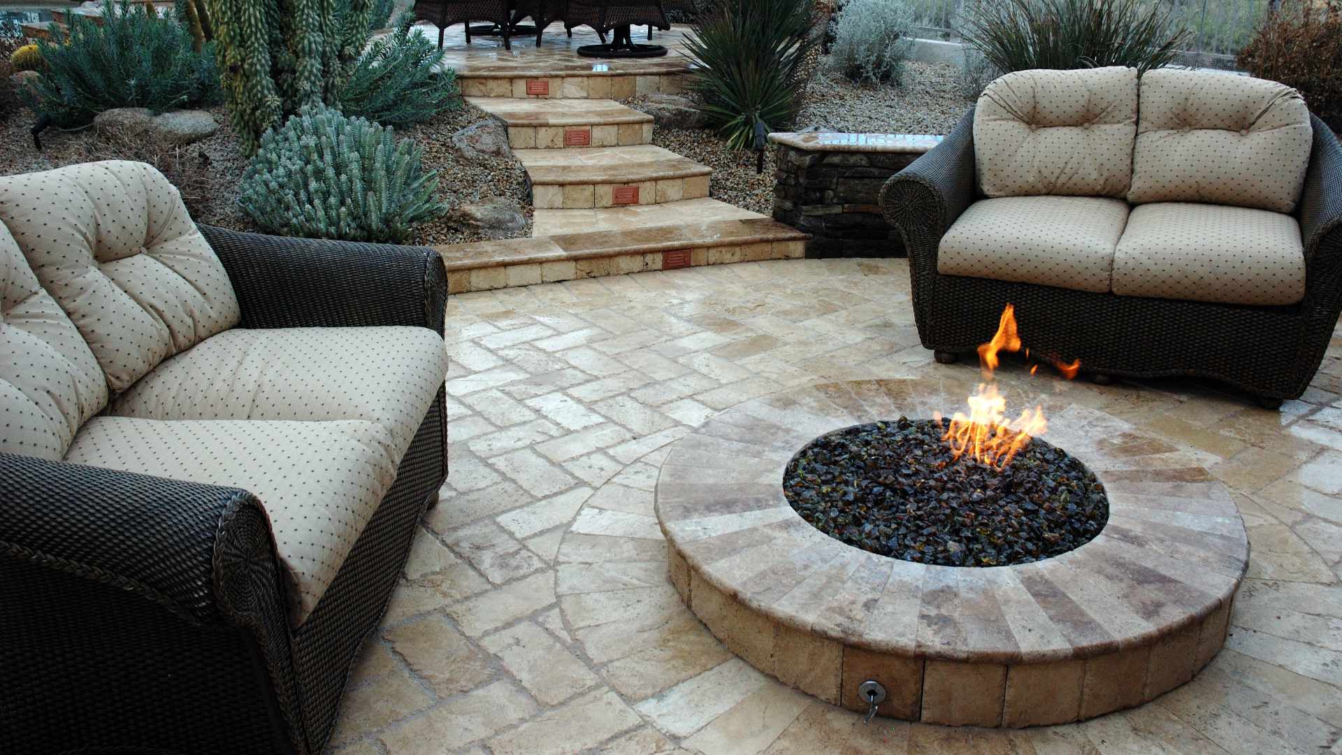 Backyard fire and water feature installed by Turfscapes of Arizona in Phoenix, AZ